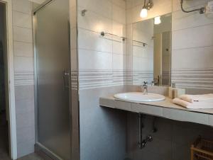 a bathroom with a sink and a shower at Bed and Breakfast Cattinara in Trieste