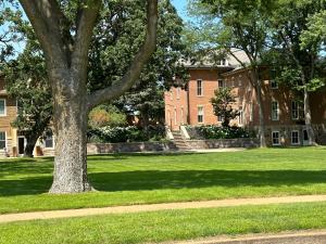 een boom in het gras voor een gebouw bij Buffalo Ridge Resort and Spa in Gary