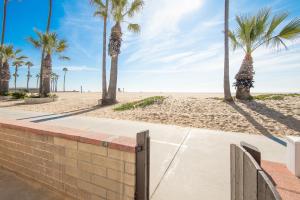 a sidewalk next to a beach with palm trees at 2 Bedroom BACK Apt at OCEANFRONT HOME on 15th St in Newport Beach