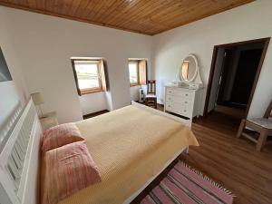 a bedroom with a bed and a dresser and a mirror at Casa do Alemao in Porto Judeu