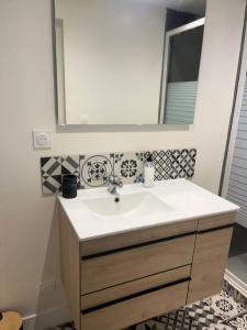 a bathroom with a sink and a mirror at T3 Orléans charmant avec parking centre-ville in Orléans