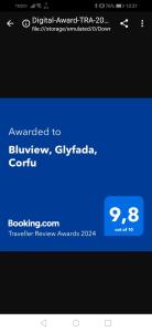 uno screenshot di uno schermo cellulare con un sito web di Bluview, Glyfada, Corfu a Glifada (Glyfada)