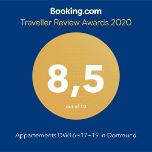 Ein Zertifikat, Auszeichnung, Logo oder anderes Dokument, das in der Unterkunft Appartements DW16~17~19 in Dortmund ausgestellt ist