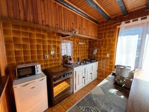 una cucina con lavandino e piano cottura forno superiore di Appartement chalets T2 50m2 a Publier