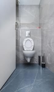 a bathroom with a white toilet in a room at Appartement moderne, proche du Parc de la tête d'Or et de Lyon in Villeurbanne