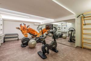 einen Fitnessraum mit einem Giraffenbild an der Wand in der Unterkunft Quality Hotel Vienna in Wien