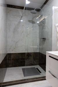 a shower with a glass door in a bathroom at ANCA in Saturn