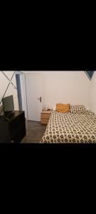 1 dormitorio con 1 cama y TV. en Maison 8 couchages PORT LA NOUVELLE accés plage à pied en Port-la-Nouvelle