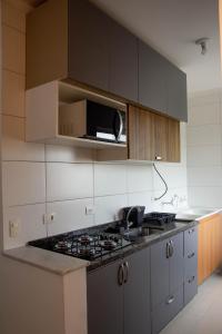 a kitchen with a sink and a stove top oven at Apartamento Primavera in Boituva