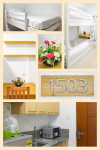 a collage of photos of a kitchen with at Titan Condo at Studio City Tower 3 Alabang in Manila