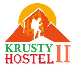 logo d'un homme grimpant dans une montagne dans l'établissement Krusty Hostel II, à Huaraz