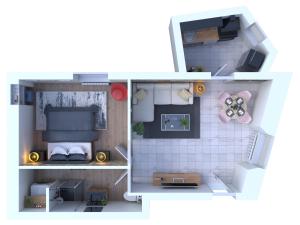 a rendering of a small apartment floor plan at Gite Urbain - La Capsule - Parking in Épernay