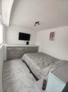 une petite chambre avec un lit et une télévision dans l'établissement Dpto Falucho8 plaza Colón 2 personas, à Mar del Plata