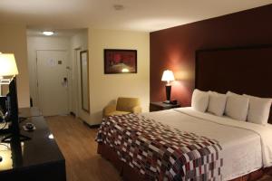 Red Roof Inn Gurnee - Waukegan في ووكيغان: غرفه فندقيه سرير كبير وتلفزيون