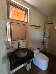 a bathroom with a sink and a toilet and a window at THẢO NGUYÊN VILLA BẢO LỘC in B'su M'rac