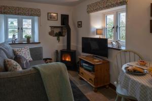 a living room with a tv and a fireplace at Crooks in Axbridge