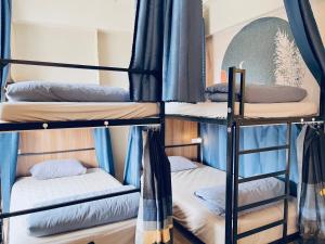 a group of bunk beds in a dorm room at Dreamy Nomads Hostel日月潭背包客 in Yuchi