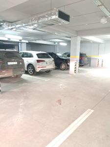 parking z wieloma samochodami zaparkowanymi w nim w obiekcie Аэропорт Апартаменты 24&24 w Kiszyniowie