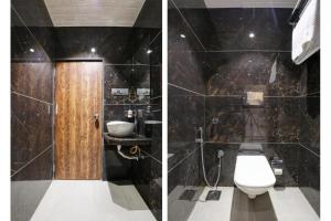 2 fotos de un baño con aseo y lavabo en RAMYA RESIDENCY, en Navi Mumbai