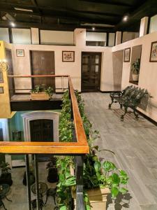 una habitación con un banco y plantas en ella en Casa Maria Jimena Hotel Boutique, en Chihuahua