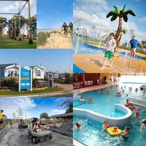 a collage of photos with people in a pool at Beautiful holiday 3 bed Home Camber-sands in Camber