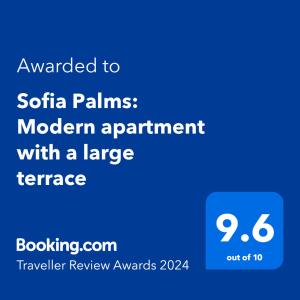 Zrzut ekranu komórki z tekstem przyznanym Santa Palina Modern w obiekcie Sofia Palms: Modern apartment with a large terrace w mieście Sofia