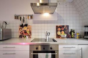 a kitchen with a stainless steel stove top oven at 5 Secret escape apartment above Stuttgart in Stuttgart