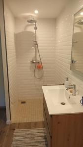 un baño con ducha y lavabo en Maison La Rascasse, en Rayol-Canadel-sur-Mer 15 fotos más