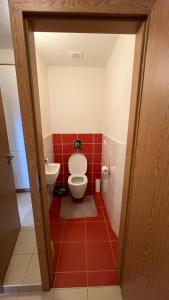 a bathroom with a toilet and a sink at Apartmán Razula in Vsetín