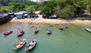 a group of boats in the water next to a beach at TRIPLET Suite Rayong Seaview Private Beach in Ban Ko Kok