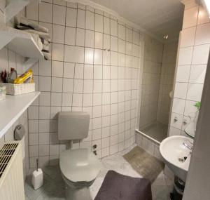 La salle de bains est pourvue de toilettes et d'un lavabo. dans l'établissement Apartment am Rheinsteig - a84084, à Geisenheim