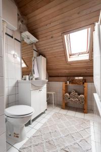 a bathroom with a toilet and a sink and a window at Kuća za odmor Pristaš in Nova Gradiška