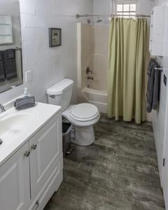 a bathroom with a toilet and a sink and a tub at Zen Treasure - A Mateys Retreat in Christiansted