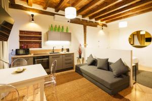 cocina y sala de estar con sofá en una habitación en Domus Verona - Elegante Residenza Satiro, en Verona