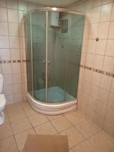 una doccia con una porta in vetro in un bagno di Terrasuit a Antalya (Adalia)