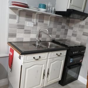 a kitchen with a sink and a stove at Kates Place Studio 1 in Donegal