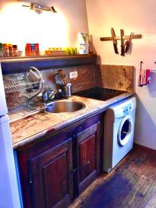 a kitchen with a sink and a washing machine at APPARTEMENT QUARTIER MONTMARTRE in Paris