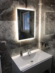 a bathroom with a white sink and a mirror at Appartement RDC dans une Villas in Montpellier
