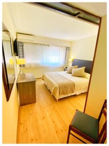 1 dormitorio con 1 cama grande y espejo en San Marco Hotel en La Plata