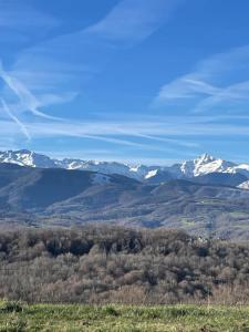 een uitzicht op een bergketen met besneeuwde bergen bij La maison Poulogne in Capvern