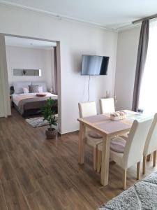 Televízia a/alebo spoločenská miestnosť v ubytovaní Várfal apartman