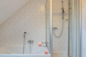a bathroom with a shower and a bath tub at Lampl Haus in Steindorf +18 photos