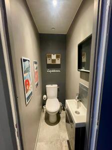 a small bathroom with a toilet and a sink at La Casa du Lac in Le Bourget-du-Lac