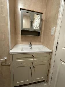 a bathroom with a sink and a mirror at Holborn Apartments in London