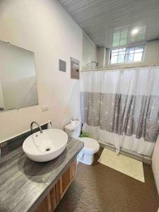 een badkamer met een wastafel en een toilet bij Melody's Modern Apartment #2 in Puerto Limón