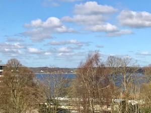 a view of a body of water with trees and clouds at ZVGB Sproede _ Ferienwohnung Leuch in Ulstrupfeld