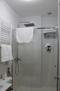 y baño con ducha y cabina de ducha acristalada. en Serendipia, en Ávila