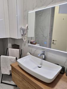 a bathroom with a white sink and a mirror at Apartman DJ in Đakovo