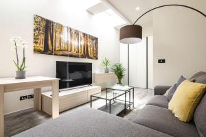 a living room with a couch and a tv at Melissa Suite in Casalecchio di Reno