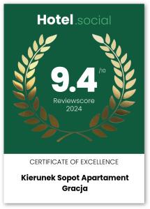 a certificate of excellence with a laurel wreath at Kierunek Sopot Apartament GRACJA Monte Cassino 36 in Sopot